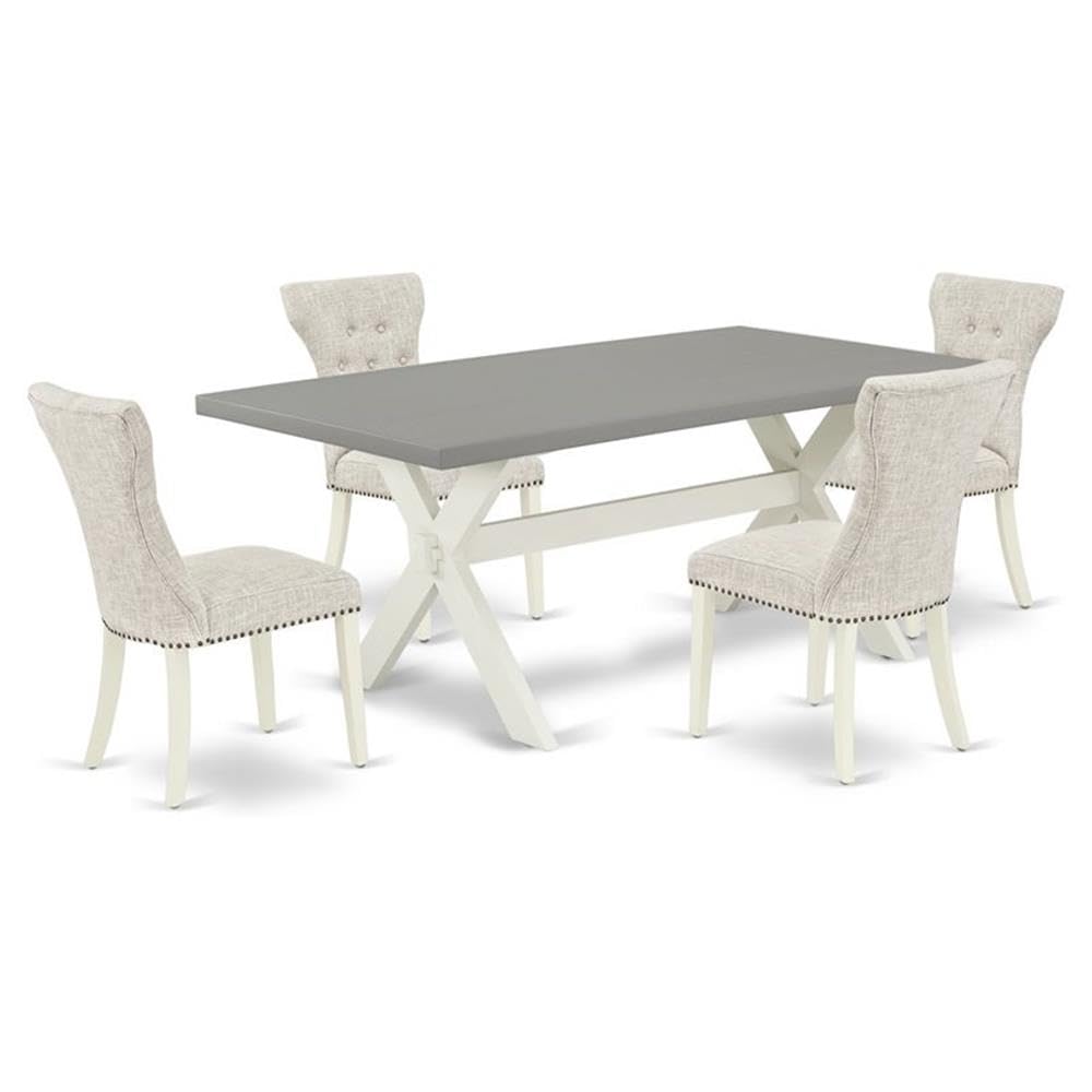 East West Furniture X097Ga235-5 5 Piece Modern Dining Table Set Includes A Rectangle Wooden Table With X-Legs And 4 Doeskin Linen Fabric Upholstered Chairs, 40X72 Inch, Multi-Color